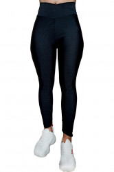 Colanti luciosi, lycra, cu talie inalta in V, lungi, Black, Super Glossy
