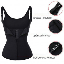 Vesta neopren femei cu fermoar si cu inchidere pe 3 randuri, Black