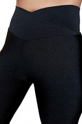 Colanti luciosi, lycra, cu talie inalta in V, lungi, Black, Super Glossy