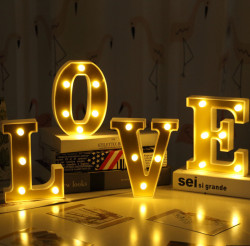 Set 4 Litere decorative luminoase, LED, din plastic, cu baterii, LOVE
