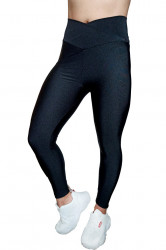 Colanti luciosi, lycra, cu talie inalta in V, lungi, Black, Super Glossy