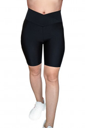 Colanti luciosi scurti, lycra, cu talie inalta in V, Black, Super Glossy
