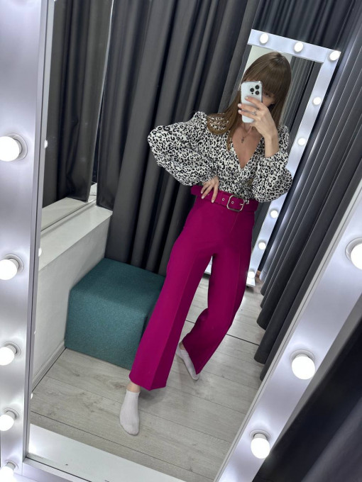 Pantaloni palazzo, talie inalta, evazati, Roz
