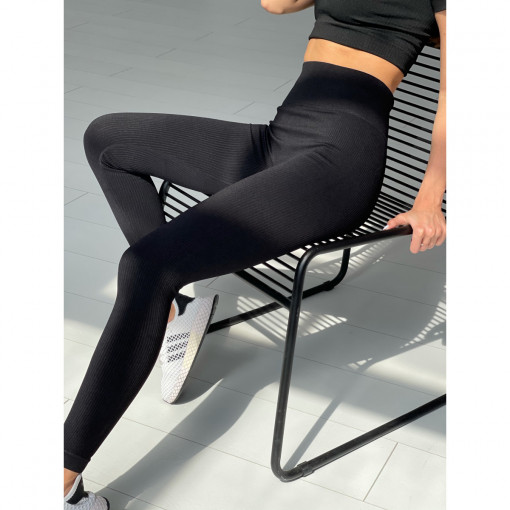 Leggings stil reiat, dama, modelatori, talie inalta, Negru
