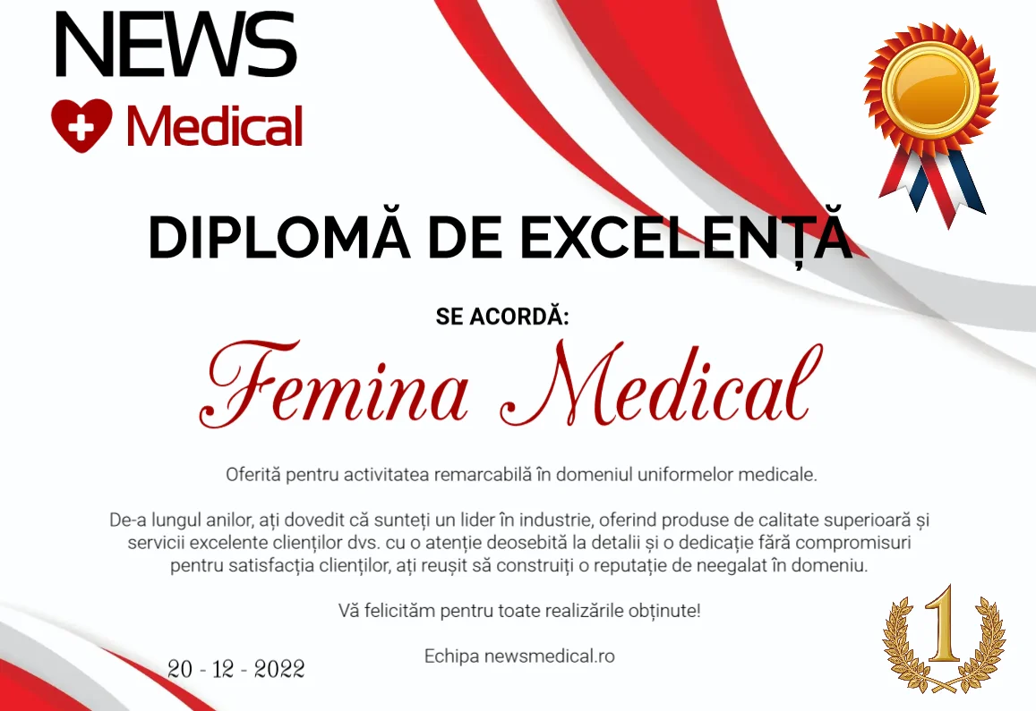 Diploma de excelenta in domeniul uniformelor medicale primita din partea publicatiei News Medical