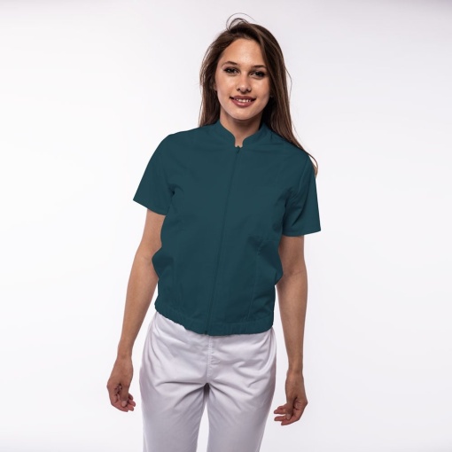 Bomber medical cu maneca scurta si bordura elastica pentru femei TRAFIC-Verde marin