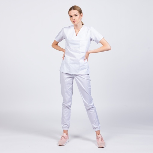 Uniforma medicala CLASS cu pantaloni jogger pentru femei -Alb
