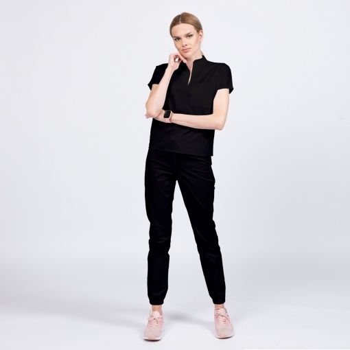 Uniforma medicala FABS stretch cu pantalon jogger pentru femei-Negru
