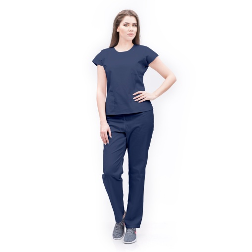 Uniforma medicala SPRINT stretch (cu elastan) cu bluza cambrata si pantalon pentru femei-Albastru nocturn