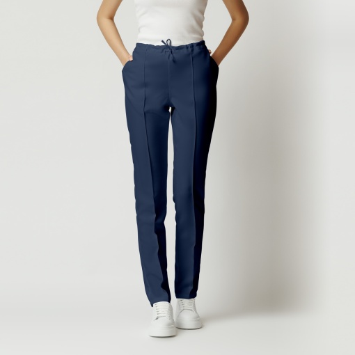 Pantaloni ART stretch(cu elastan) cu dunga pentru femei-Albastru nocturn