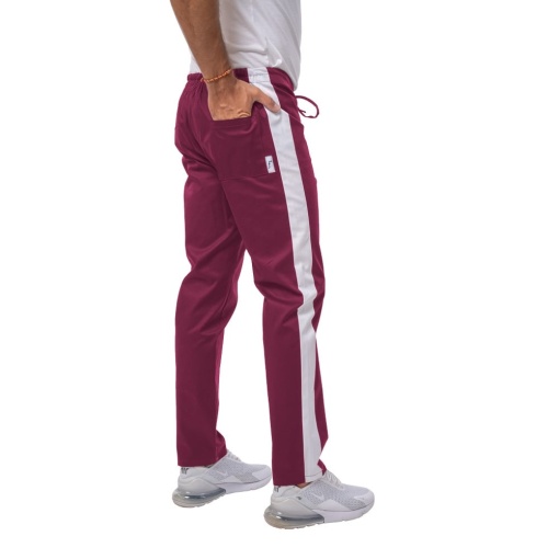 Pantaloni medicali ART stretch (cu elastan) cu contrast pentru barbati -VISINIU -ALB