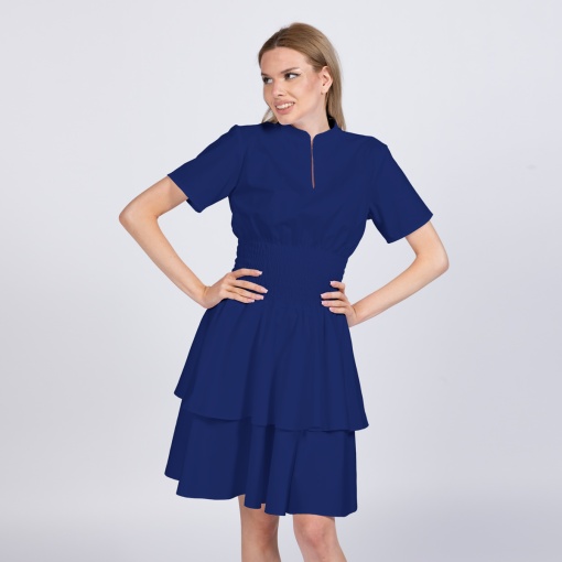 Rochie medicala stretch (cu elastan) FRILL -Albastru safir