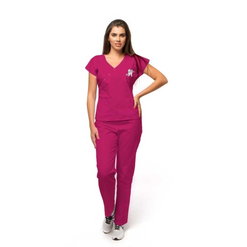 Uniforma medicala DOLL cu bluza cambrata si pantalon pentru stomatologi -Magenta