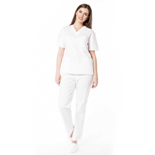 Uniforma medicala KULT stretch (cu elastan) cu pantalon pentru femei-Alb