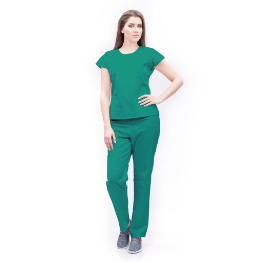 Uniforma medicala SPRINT stretch (cu elastan) cu bluza cambrata si pantalon pentru femei-Verde menta - Img 1