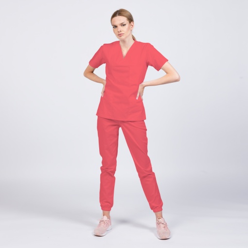 Uniforma medicala CLASS stretch (cu elastan) cu pantalon jogger pentru femei-Coral