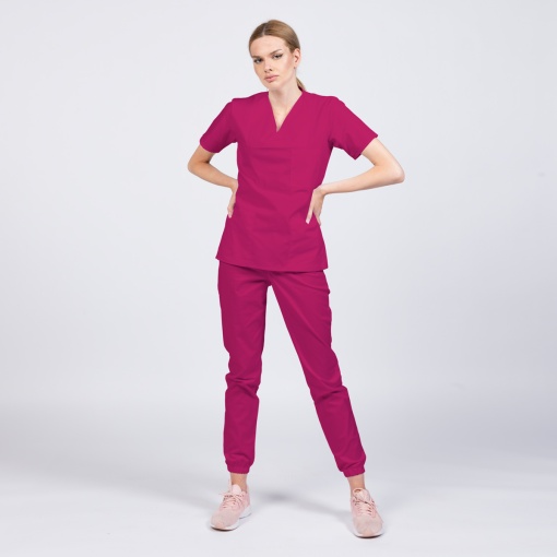 Uniforma medicala CLASS stretch (cu elastan) cu pantalon jogger pentru femei-Magenta