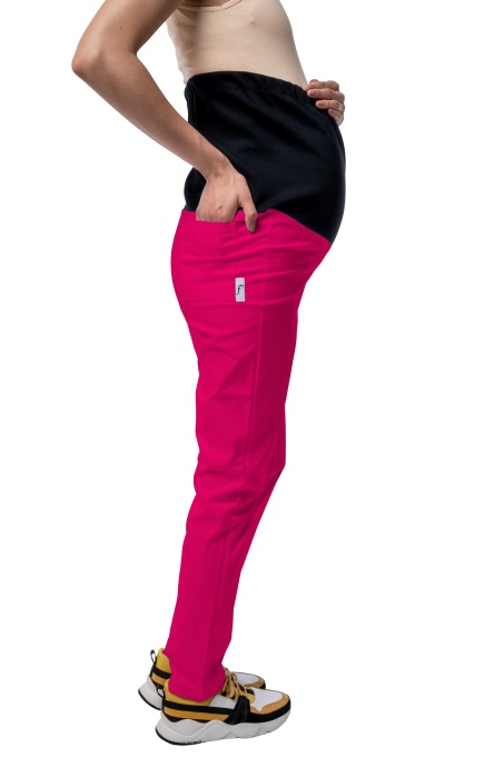 Pantaloni medicali ART stretch (cu elastan) pentru viitoare mamici-Magenta