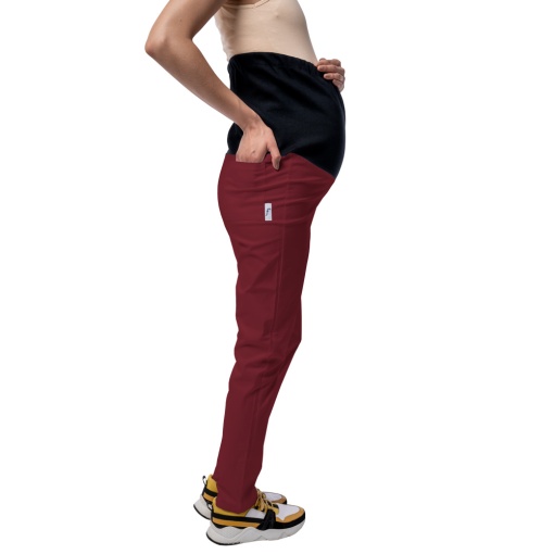 Pantaloni medicali ART stretch (cu elastan) pentru viitoare mamici-Visiniu