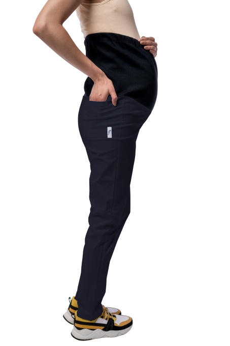 Pantaloni medicali ART stretch (cu elastan) pentru viitoare mamici-Bleumarin
