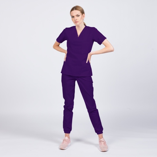 Uniforma medicala CLASS stretch (cu elastan) cu pantalon jogger pentru femei-Liliac