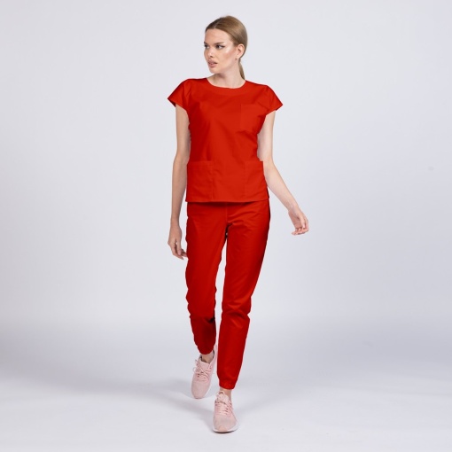 Uniforma medicala SPRINT stretch cu pantalon jogger pentru femei-Rosu