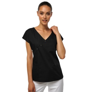 Bluza medicala cambrata stretch DOLL (cu elastan) Albastru Safir cu contrast Alb pentru femei - Img 3