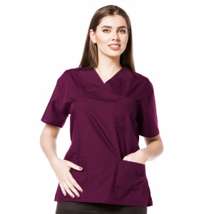 Bluza medicala CLASS clasica din poplin pentru femei-Visiniu