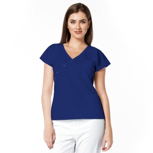 Bluza medicala DOLL cambrata cu capse din poplin-Albastru safir - Img 1