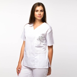 Bluza medicala KULT din poplin pentru stomatologi femei-Alb
