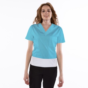 Bluza medicala stretch KULT (cu elastan) Ocean cu contrast Alb pentru femei