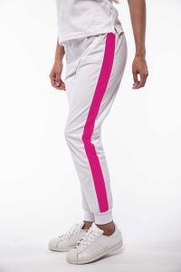Pantalon medical ART stretch (cu elastan) Alb contrast Magenta cu buzunare si mansete pentru femei