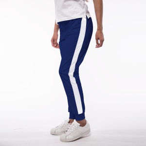 Pantalon medical ART stretch (cu elastan)Albastru safir contrast alb cu buzunare si mansete pentru femei
