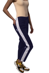 Pantaloni medicali ART stretch (cu elastan) Bleumarin cu contrast Alb pentru femei
