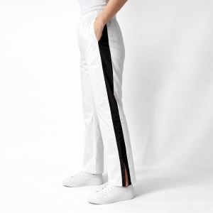 Pantaloni medicali Art stretch evazați cu contrast pentru femei-alb cu negru