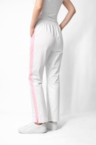 Pantaloni medicali Art stretch evazați cu contrast pentru femei-verde menta cu alb - Img 4