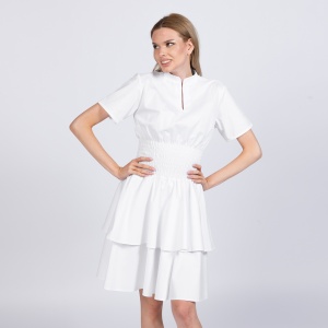 Rochie medicala stretch (cu elastan) FRILL-Alba