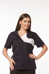 Uniformă Medicală Chic din Poplin cu pantalon clasic-Alb cu visiniu - Img 4