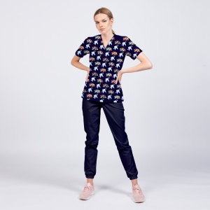 Uniformă medicală Class cu imprimeu Denta și pantaloni jogger pentru femei