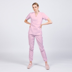 Uniforma medicala CLASS cu pantaloni jogger pentru femei -Roz pal - Img 1