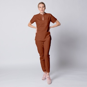 Uniforma medicala cu pantaloni jogger pentru femei STIL -Caramel
