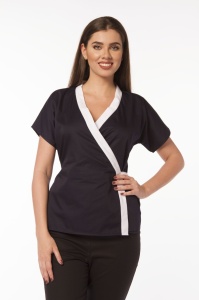 Uniformă medicală din poplin Jachetă Tara cu inserție albă și pantaloni clasici pentru femei-Turqoise - Img 3