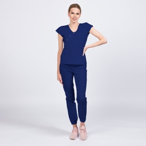 Uniforma medicala DOLL stretch (cu elastan) cu bluza cambrata si pantalon jogger pentru femei-Albastru safir