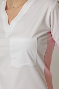 Uniformă Medicală Kult Stretch cu Inserție Verticală și Pantalon Jogger – Alb/Roz pal - Img 10