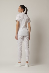 Uniformă medicală Mia cu jachetă mânecă scurtă și pantaloni jogger-Alb - Img 6