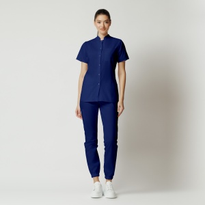 Uniformă medicală Mia cu jachetă mânecă scurtă și pantaloni jogger-Albastru safir