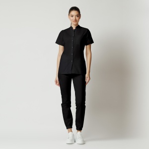 Uniformă medicală Mia cu jachetă mânecă scurtă și pantaloni jogger-Negru