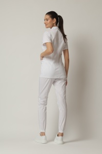 Uniformă medicală Nora cu jachetă mânecă scurtă și pantaloni jogger-Alb - Img 2