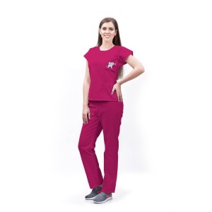 Uniforma medicala SPRINT cu bluza cambrata si pantalon pentru stomatologi -Magenta - Img 1