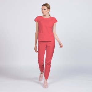 Uniforma medicala SPRINT stretch cu pantalon jogger pentru femei-Coral - Img 1